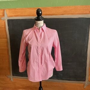 Ralph Lauren pink gingham 3/4 length sleeve no iron blouse